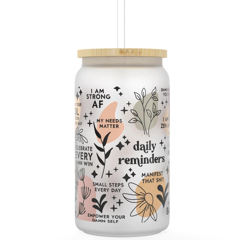 Heather & Willow: taza de café helado con afirmaciones diarias para empezar el día consciente.