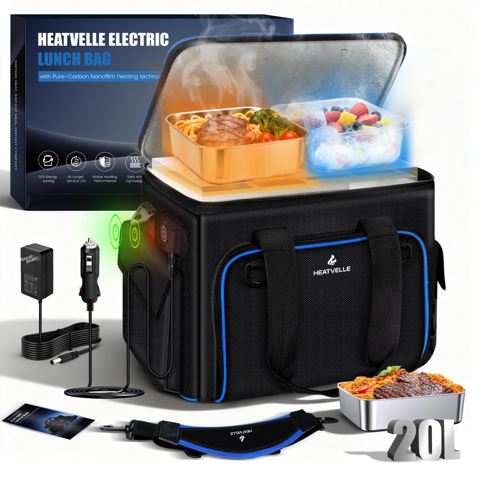 Heatvelle lonchera eléctrica 20L, gran capacidad para múltiples comidas.