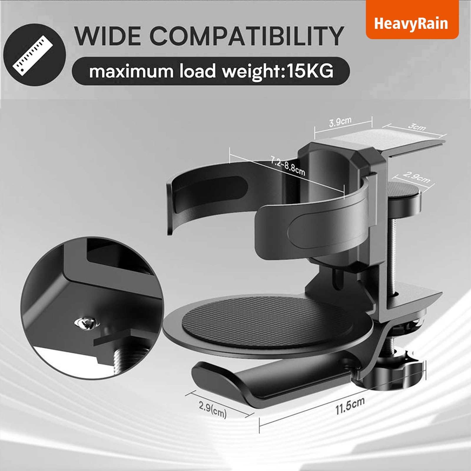 HeavyRain admite tazas tipo Stanley y vasos comunes para oficina.