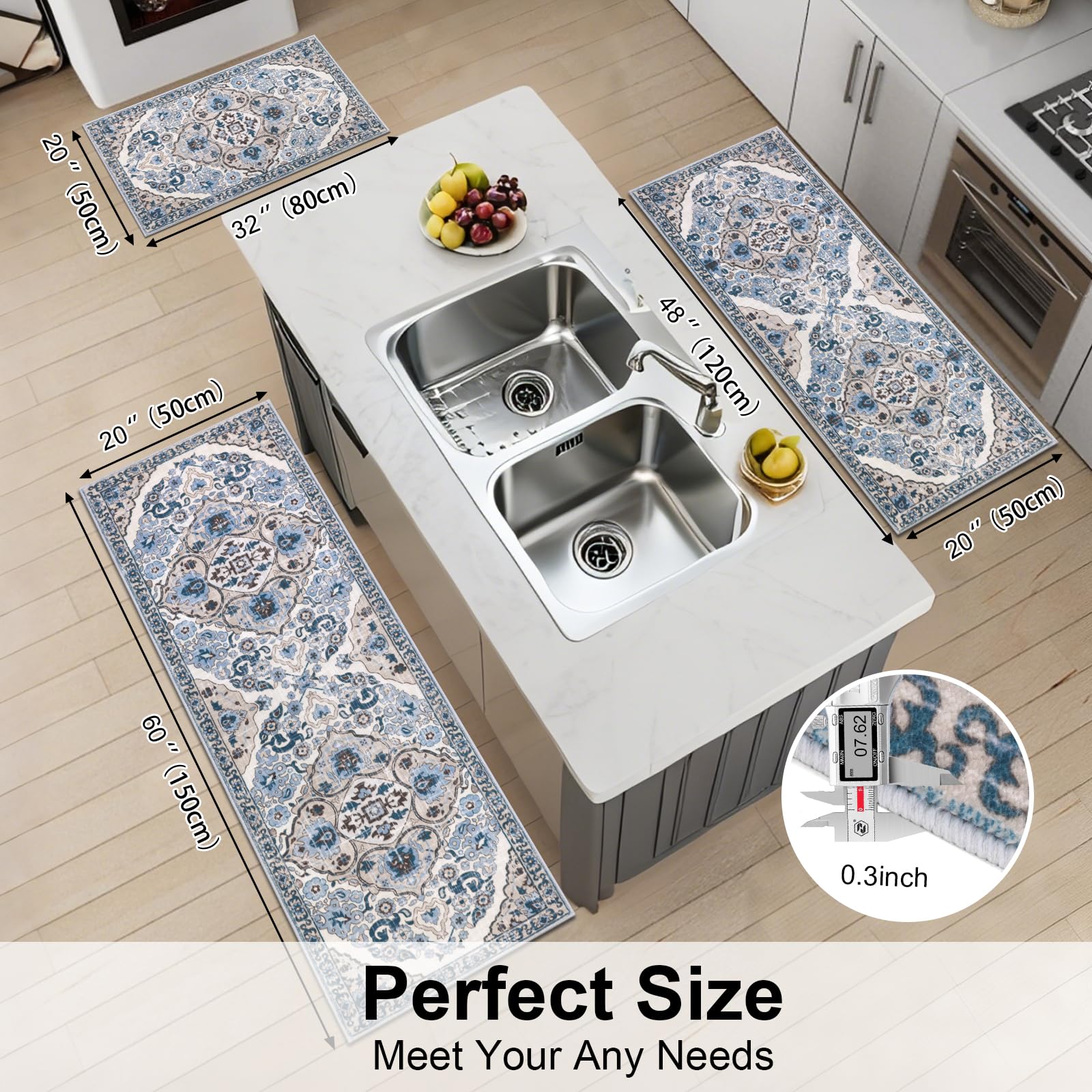 HEBE RUGS alfombras cocina antideslizantes con respaldo de TPR y algodón