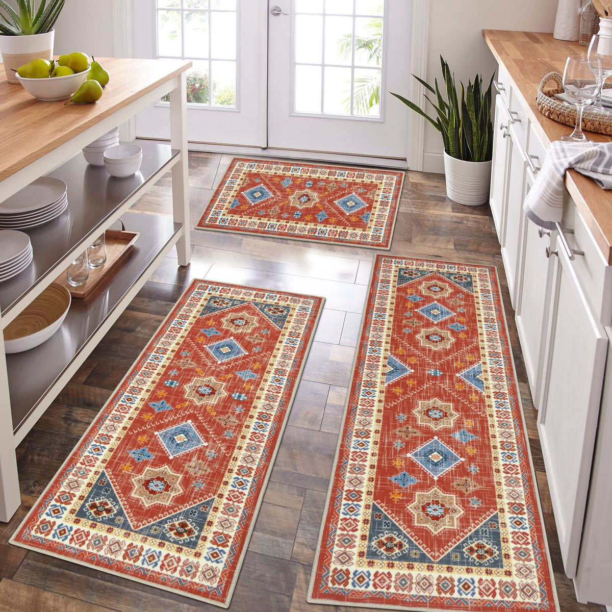 HEBE RUGS Alfombras cocina Boho 3 piezas para suelo limpio y cómodo
