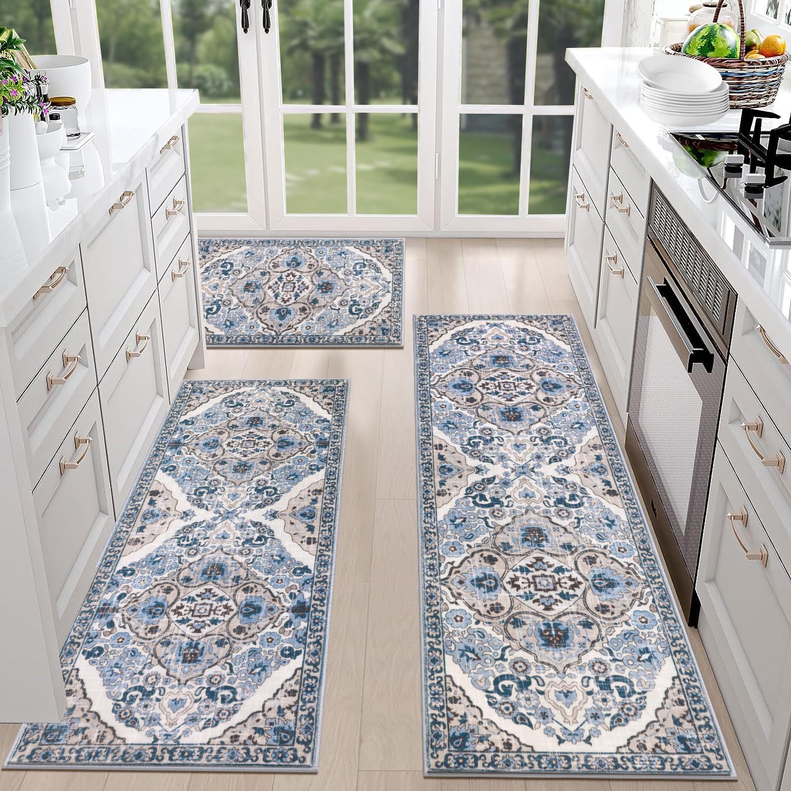HEBE RUGS alfombras cocina estilo campo, juego de 3 piezas duraderas y fáciles de limpiar