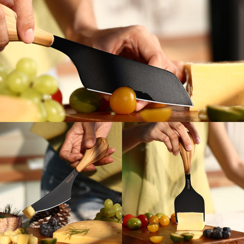 Conjunto de cuchillos para queso hecef con acabado negro mate.