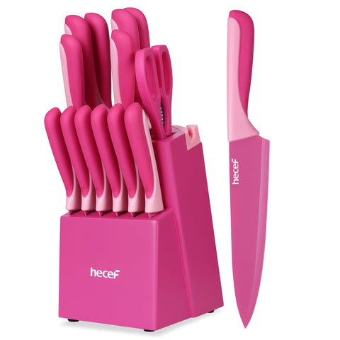 hecef juego de cuchillos de cocina con afilador integrado dentro del estuche para afilar sin esfuerzo
