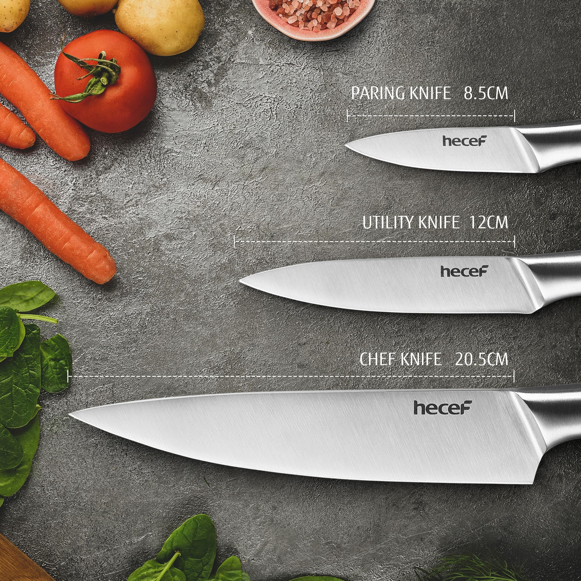 Cuchillo pelador Hecef de 3,5 pulgadas, ideal para detalles minuciosos.