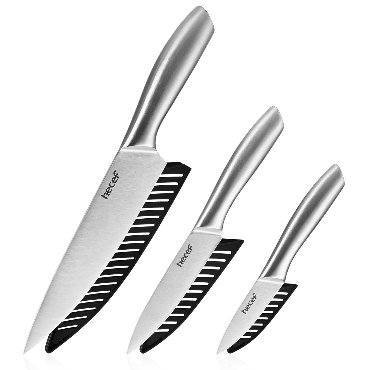 Cuchillos Hecef satinados de 8 pulgadas, enfoque chef para cortes precisos.