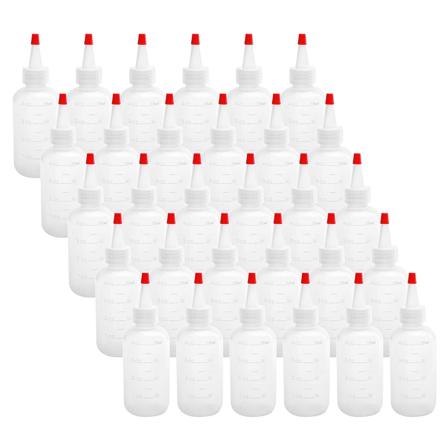 Hedume botellas 4 oz con tapa roja y medición para uso preciso en la cocina