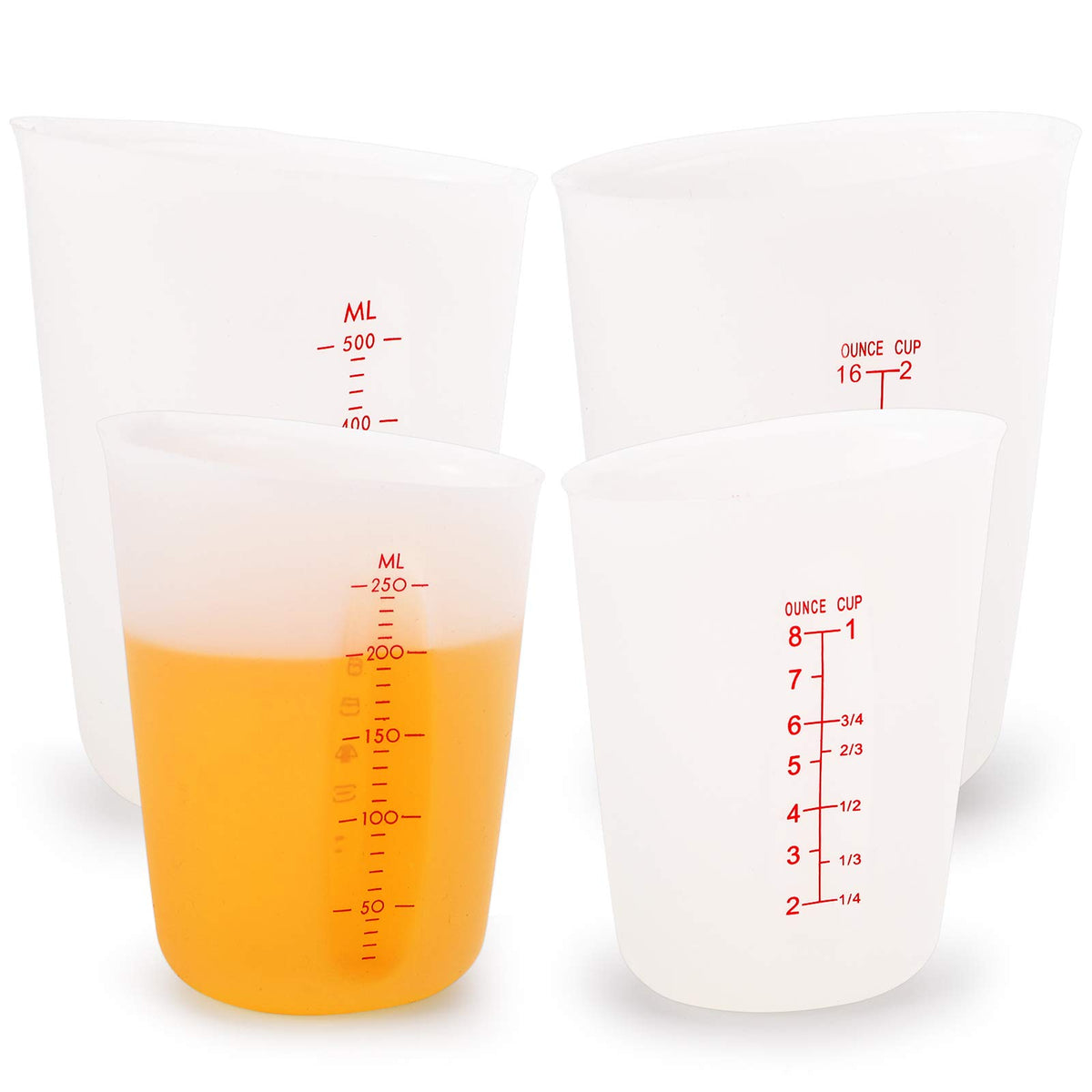 Hedume: tazas medidoras de silicona con marcas para verter sin derrames.