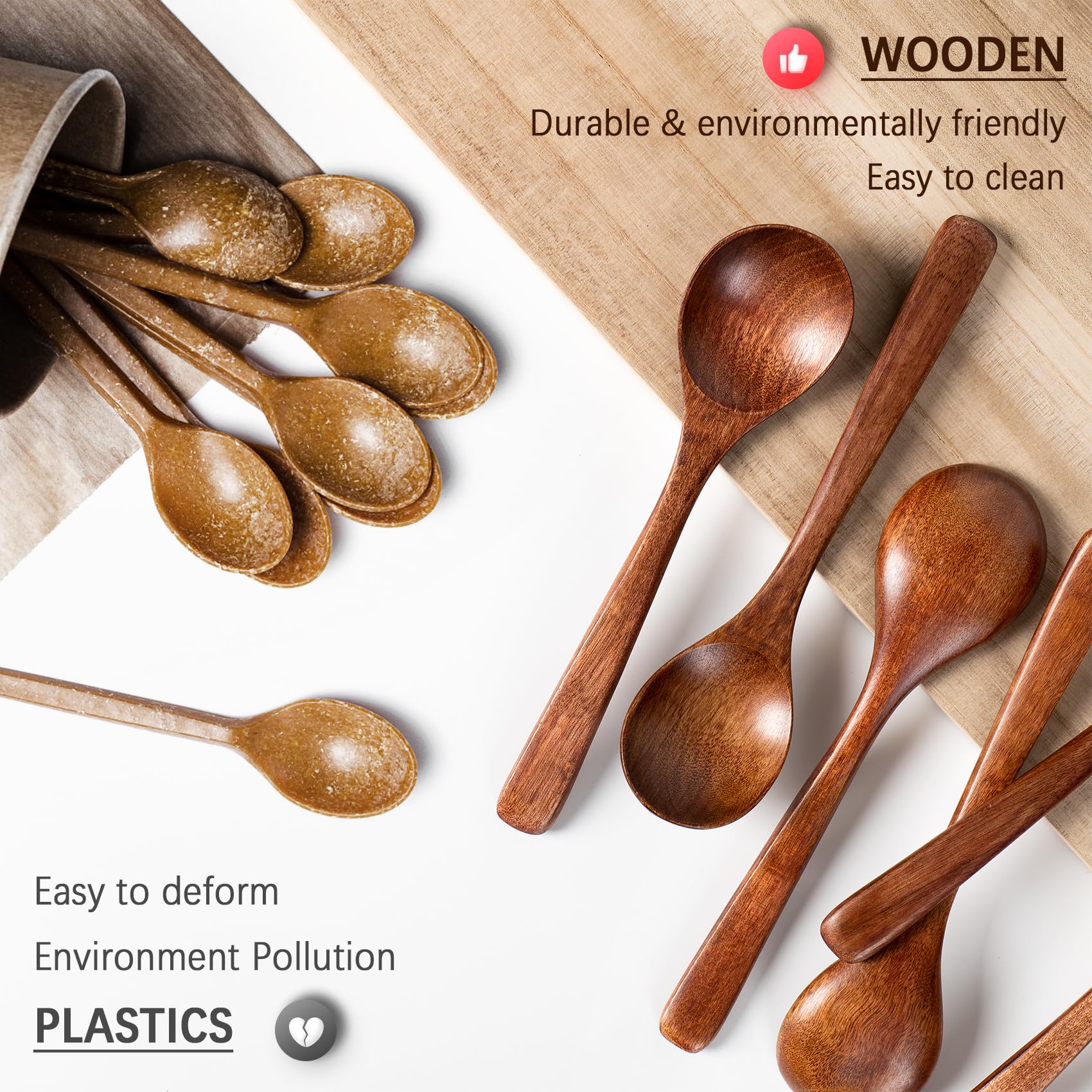 Acabado natural Hefild, cucharas de madera ergonómicas para uso diario.