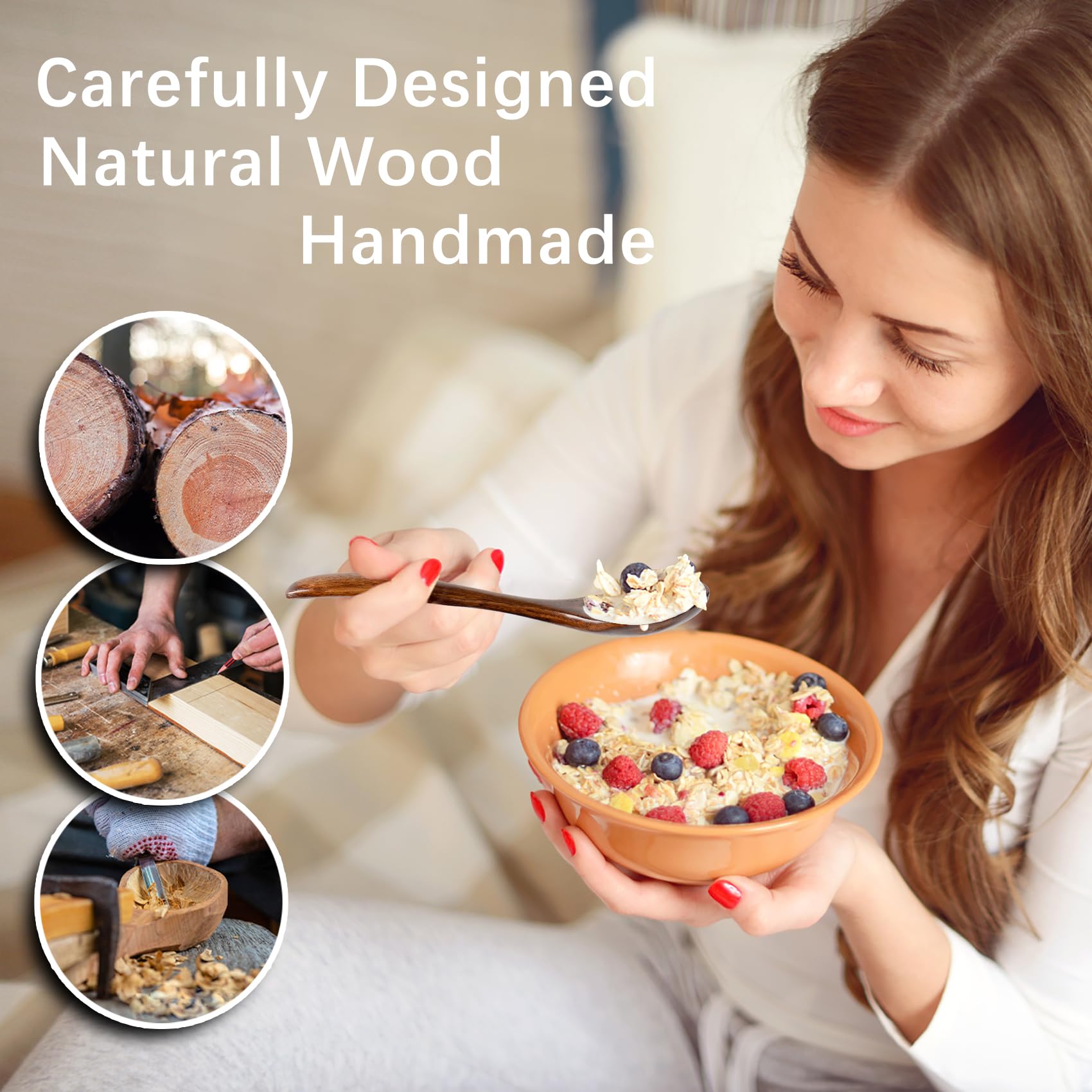 Hefild cucharas de madera con diseño estético, ideales para presentar miel en la mesa.