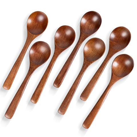 Set de Hefild: cucharas de madera de 7 piezas para comer con elegancia natural.