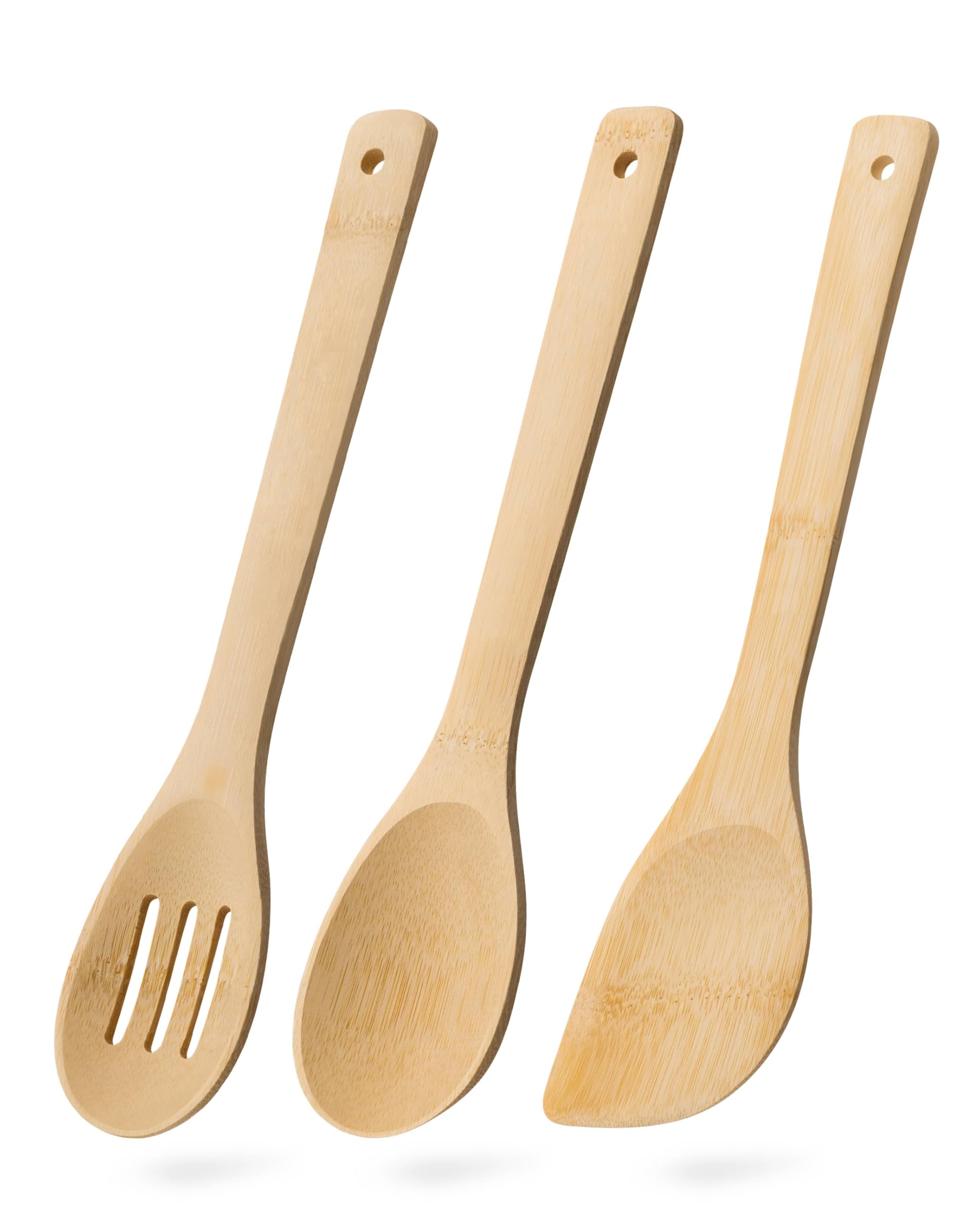 Cucharón ranurado Hefild de madera, ideal para escurrir en sartenes antiadherentes