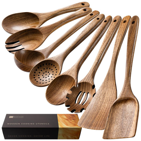Cucharas y espátulas Hefild de madera de acacia para uso diario.