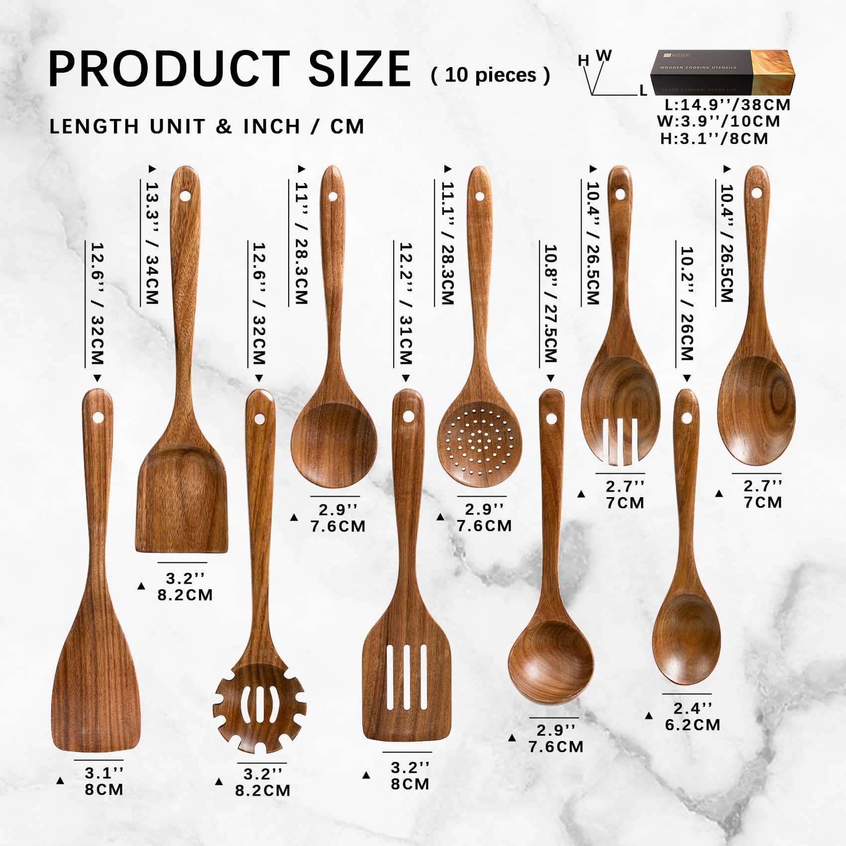 Juego de utensilios Hefild en madera acacia, acabado estético y práctico