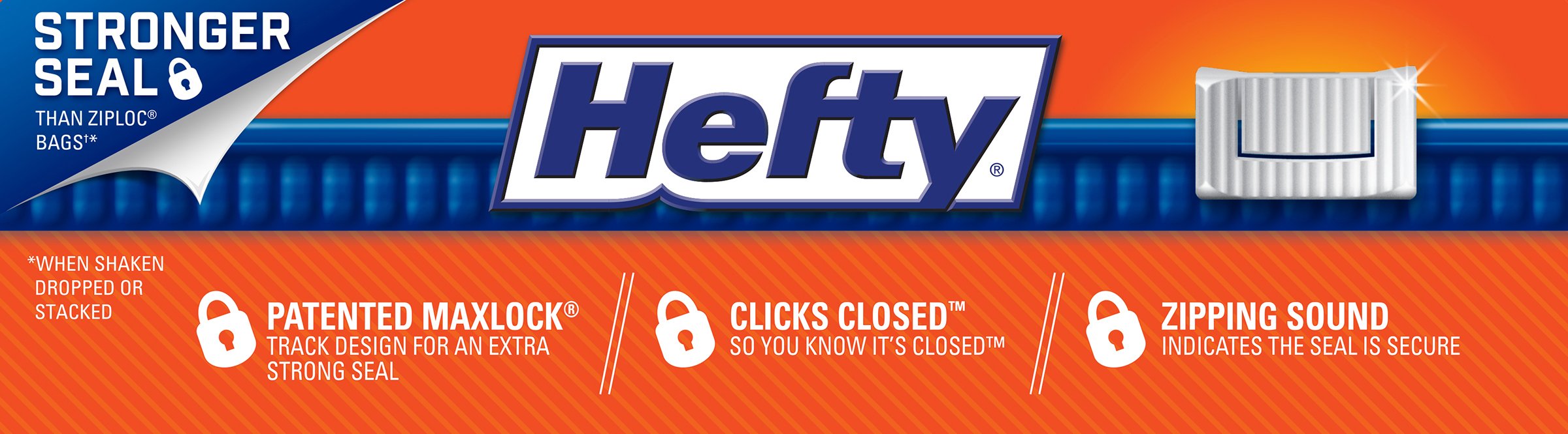 Base expandible de las bolsas Hefty Slider facilita llenar y organizar.