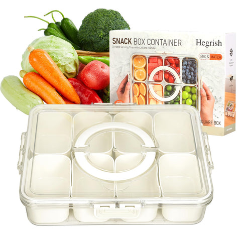 Hegrish contenedor tentempié dividido con tapa para viaje y aperitivos saludables.