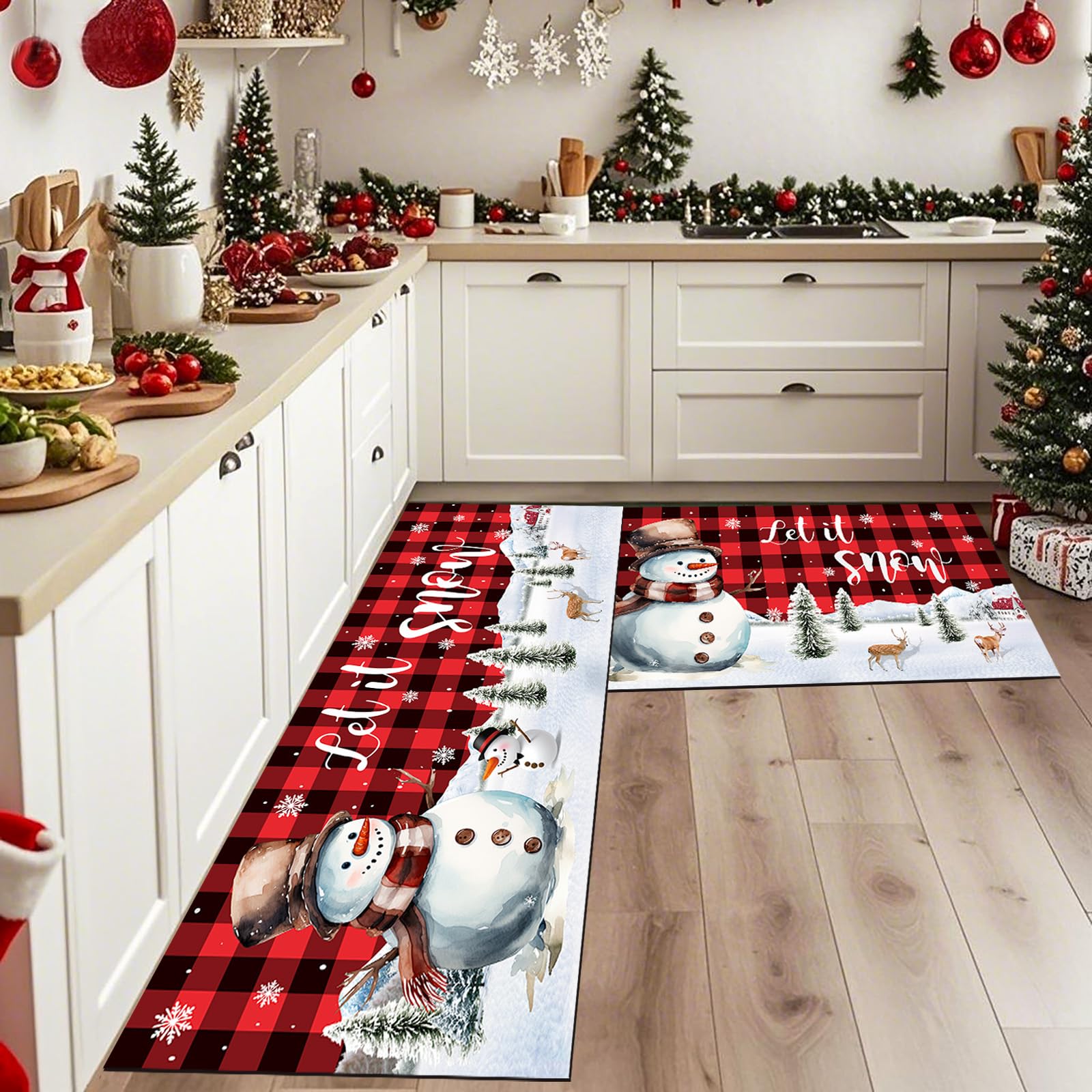 Alfombrilla HEHJIPY para cocina con cuadros rojos, ideal para derrames.