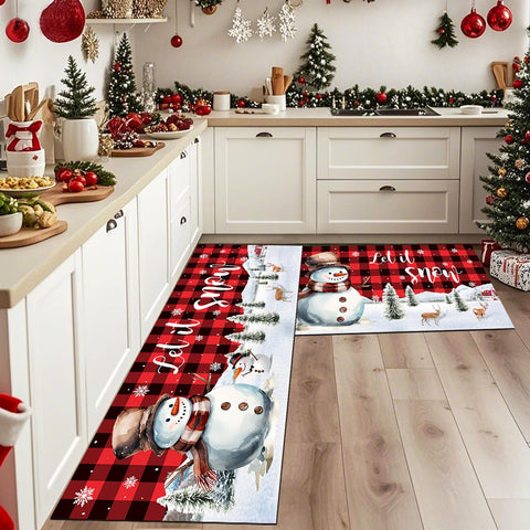 Alfombrilla HEHJIPY para cocina con cuadros rojos, ideal para derrames.