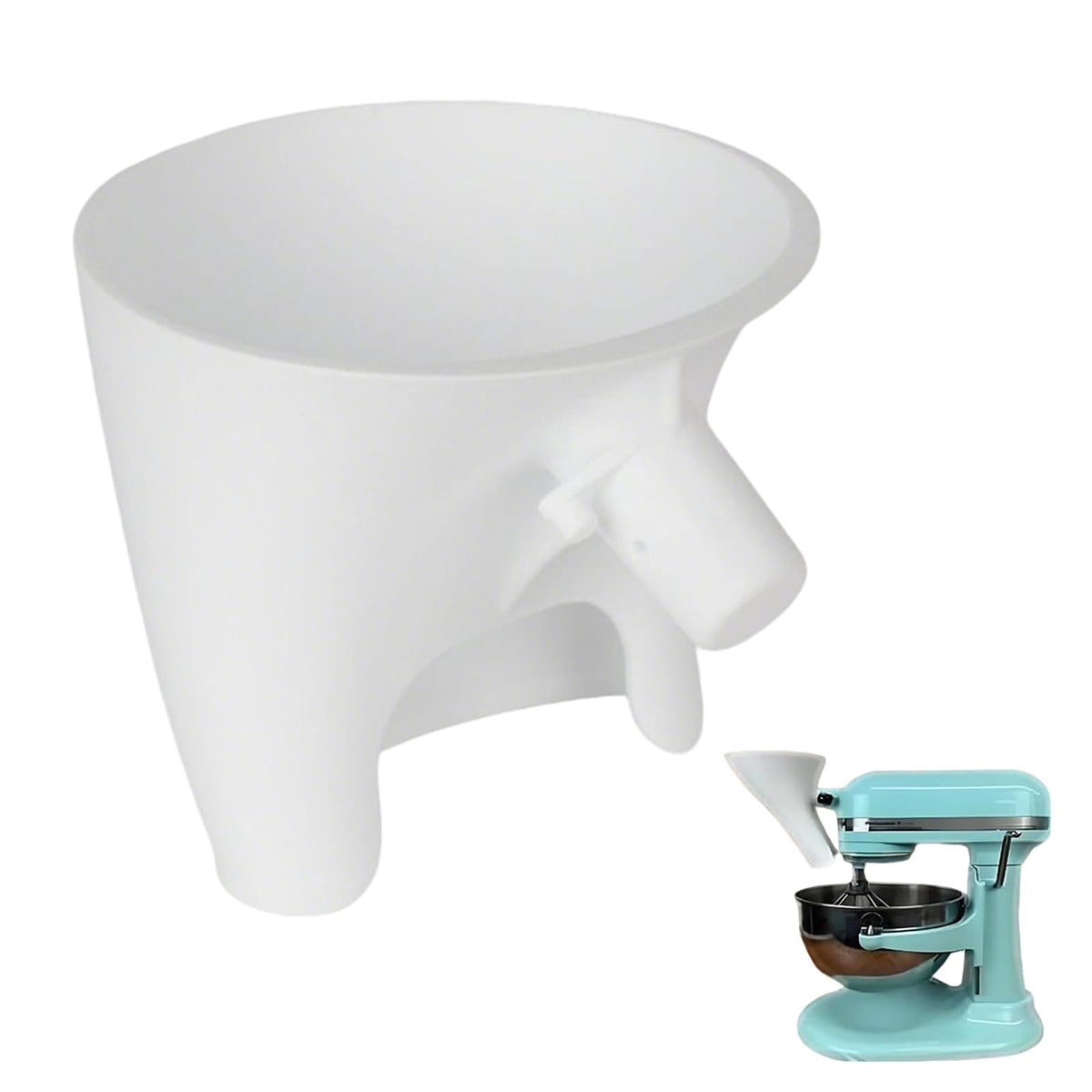 Heiluxe embudo para harina en KitchenAid, vertido limpio y preciso.
