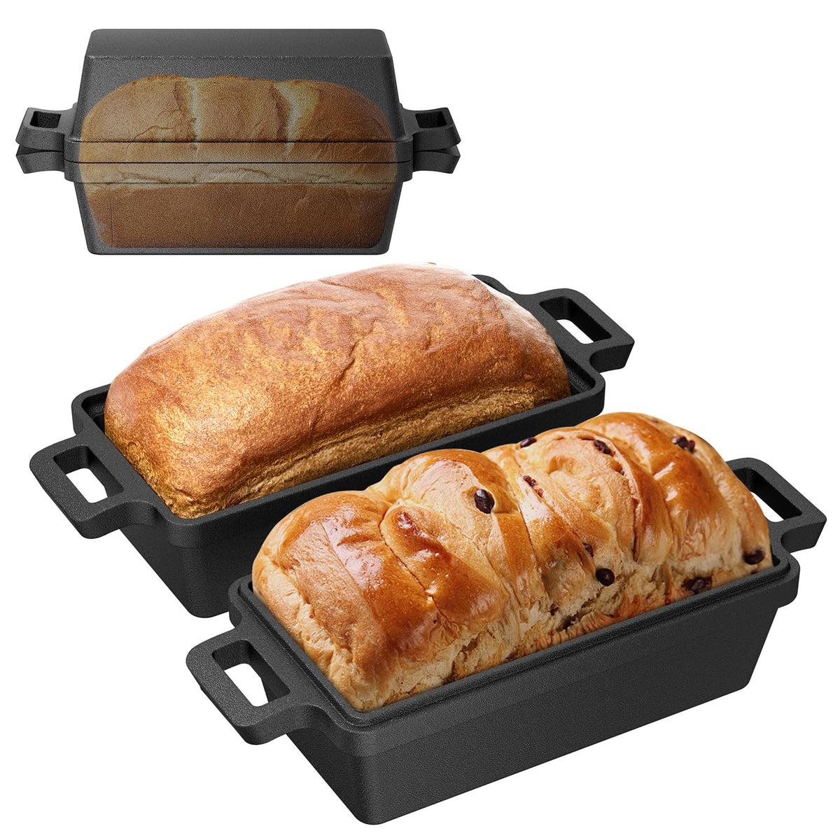 Heimekite pan de hierro 9x5 con tapa: hornea pan casero de forma uniforme.