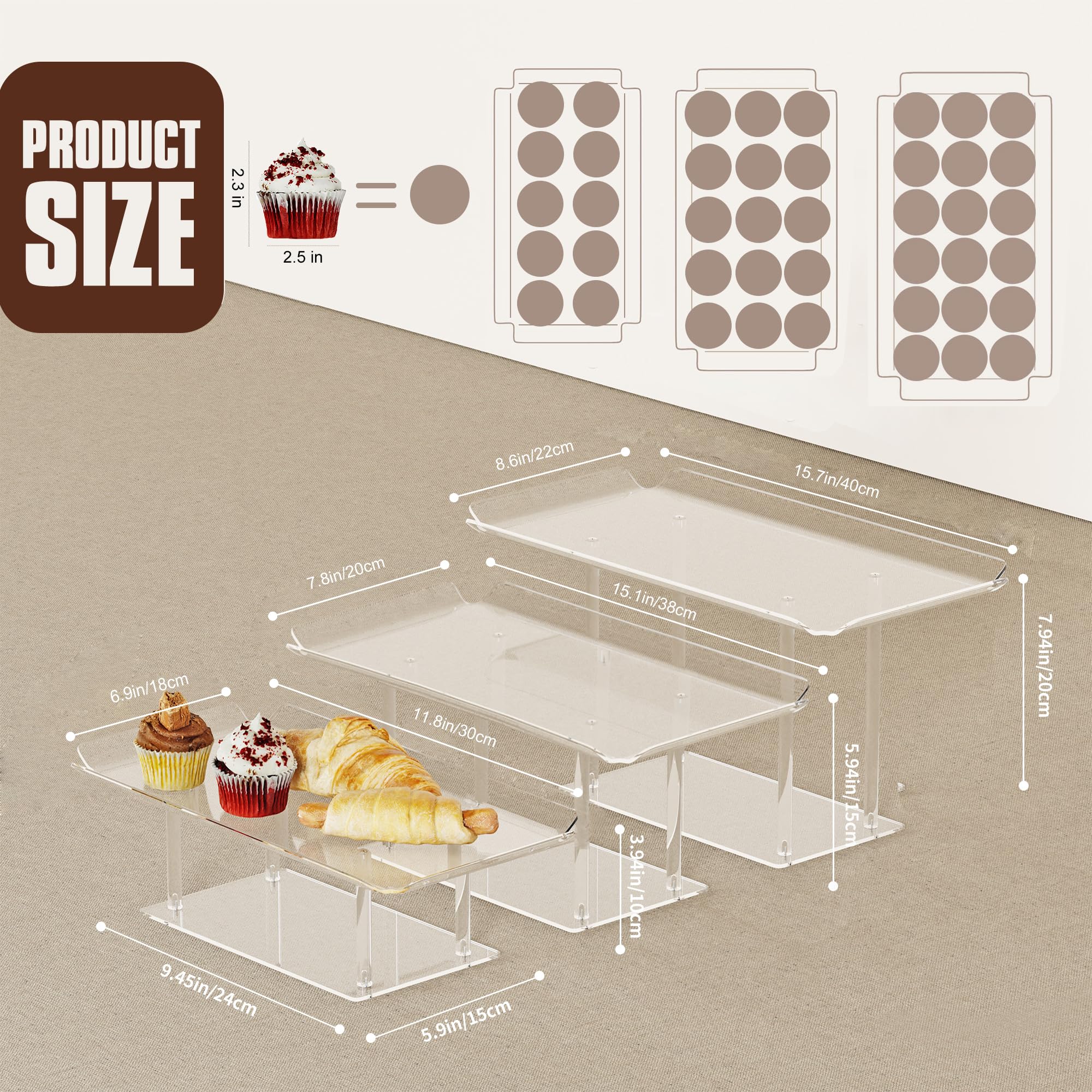 HeiMma bandeja acrílica rectangular para dulces, soporte estable para cupcakes.