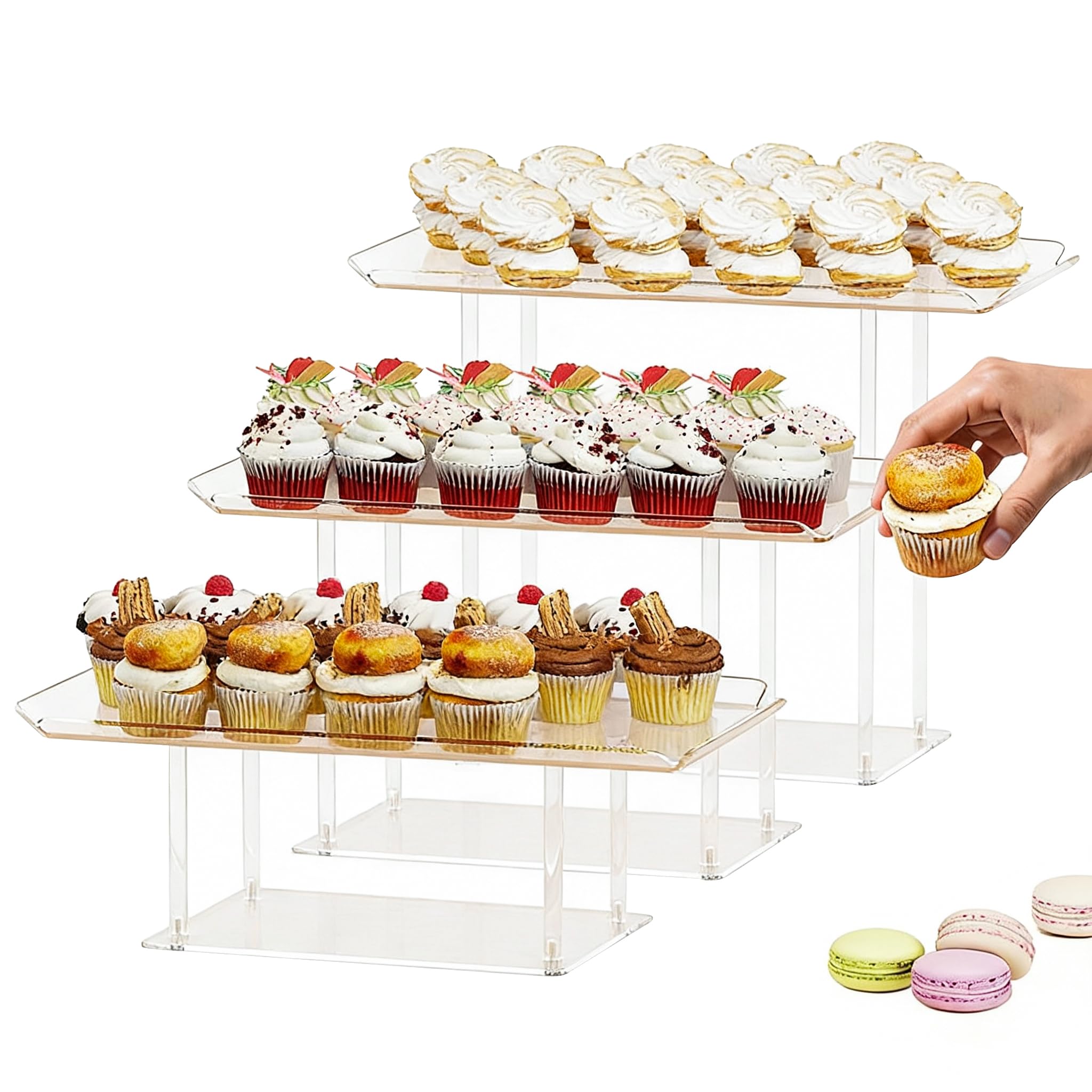 HeiMma trío de expositores dulces acrílico para mesa de postres, mejora la presentación.