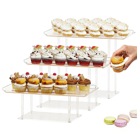 HeiMma trío de expositores dulces acrílico para mesa de postres, mejora la presentación.