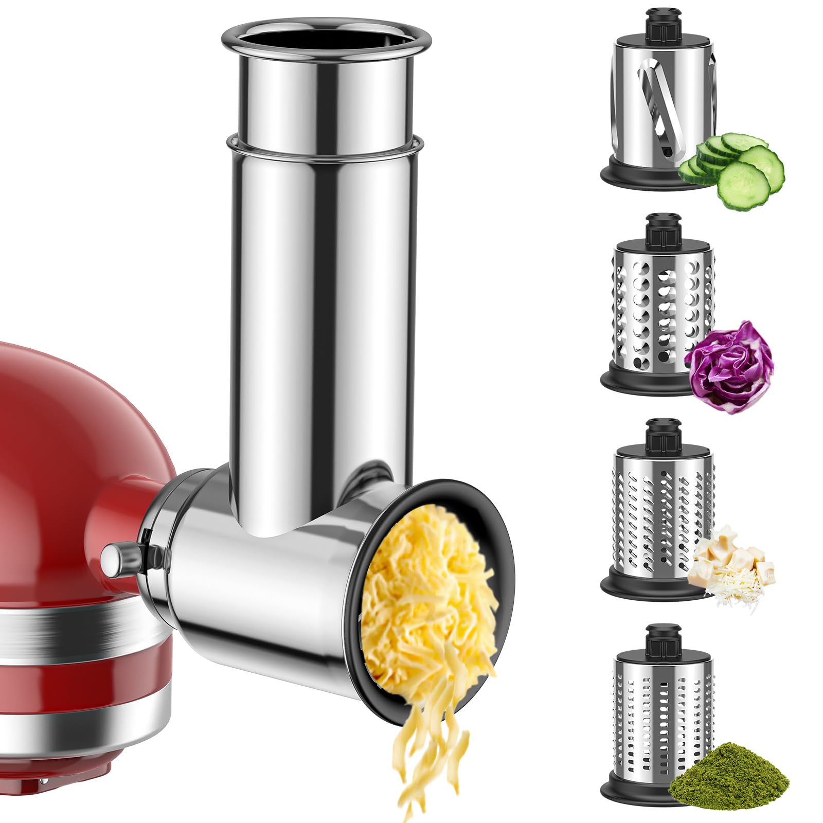 Heiolkako accesorio rallador para KitchenAid, cuatro hojas, rallado rápido de quesos y verduras.