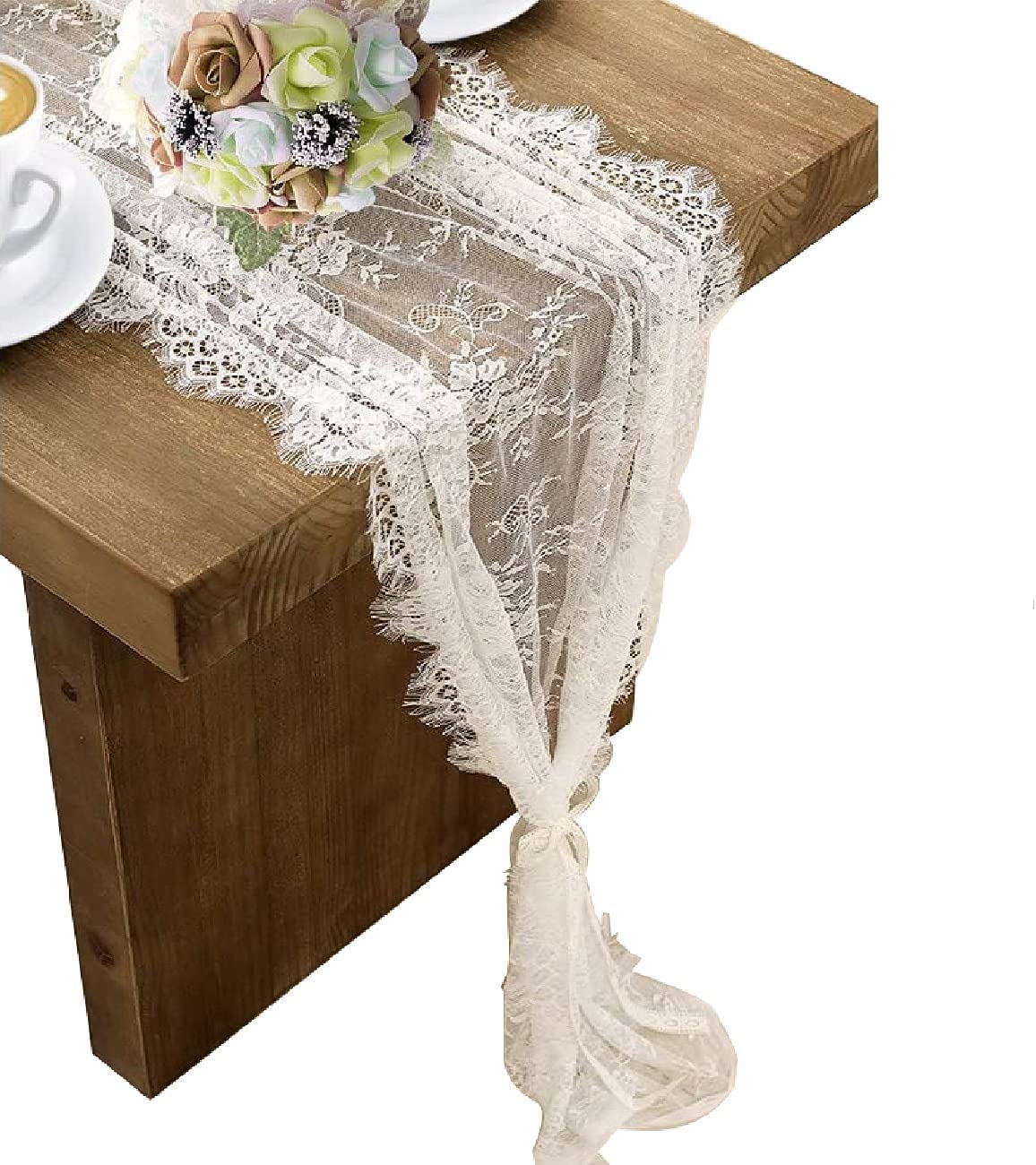 HEIPINIUYE camino de mesa de encaje blanco para bodas y eventos elegantes.