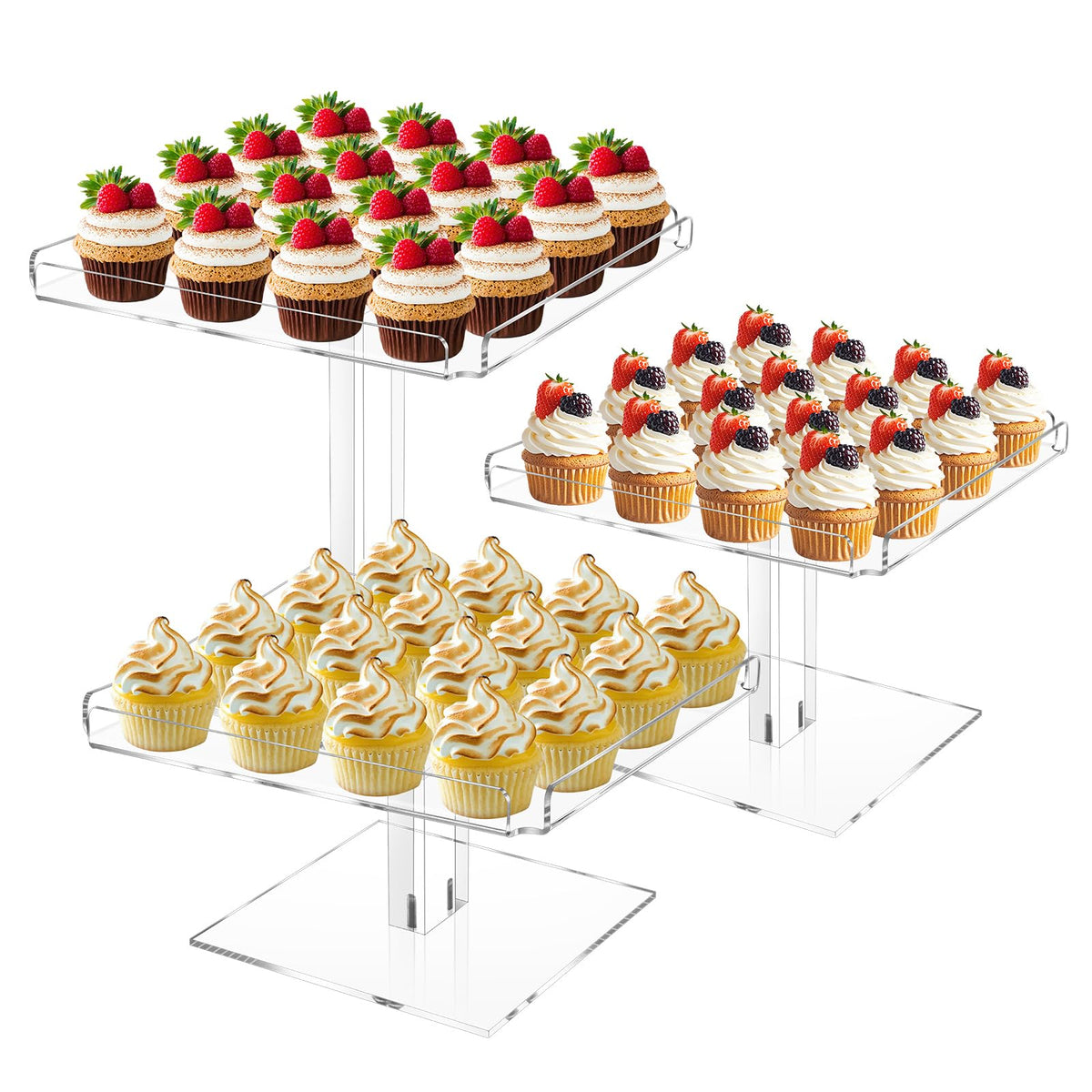 HEKORE set de bandejas para postres de 3 niveles en acrílico, ideal para servir dulces.