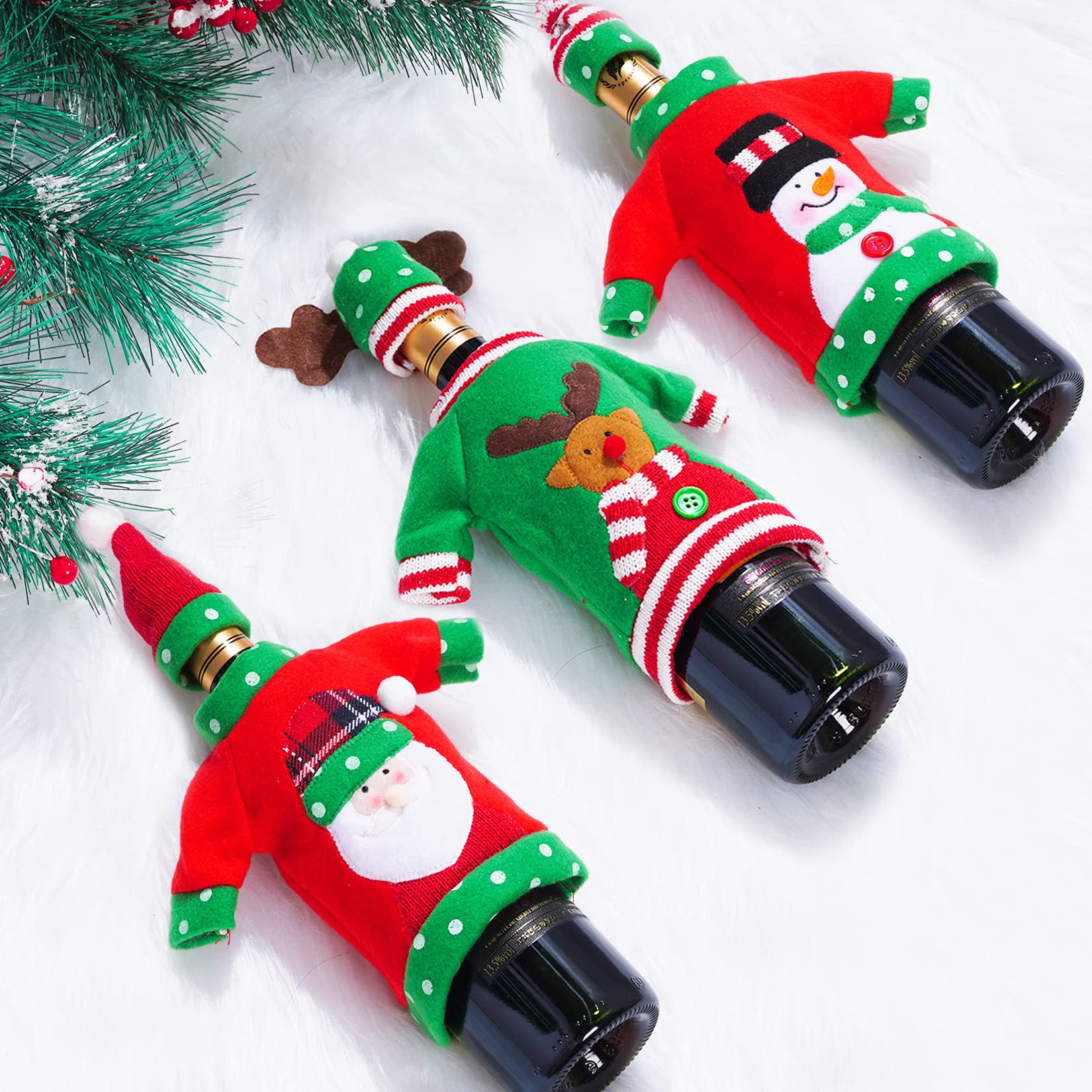 Heliltd funda para botella con muñeco de nieve; embellece la mesa navideña.