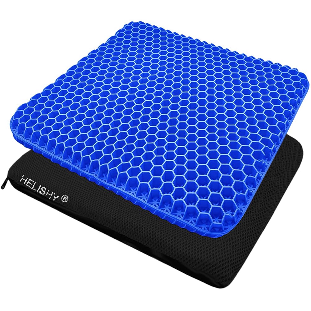 Cojín Helishy Egg Gel con diseño panal para asiento, soporte cómodo en sesiones prolongadas.