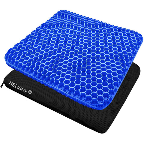 Cojín Helishy Egg Gel con diseño panal para asiento, soporte cómodo en sesiones prolongadas.