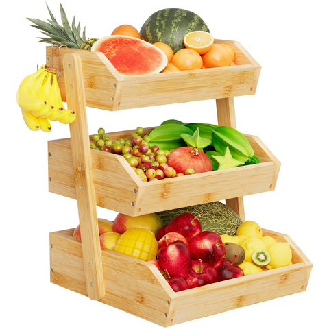 Hellojin Bambu frutero de tres niveles en encimera para mayor organización.