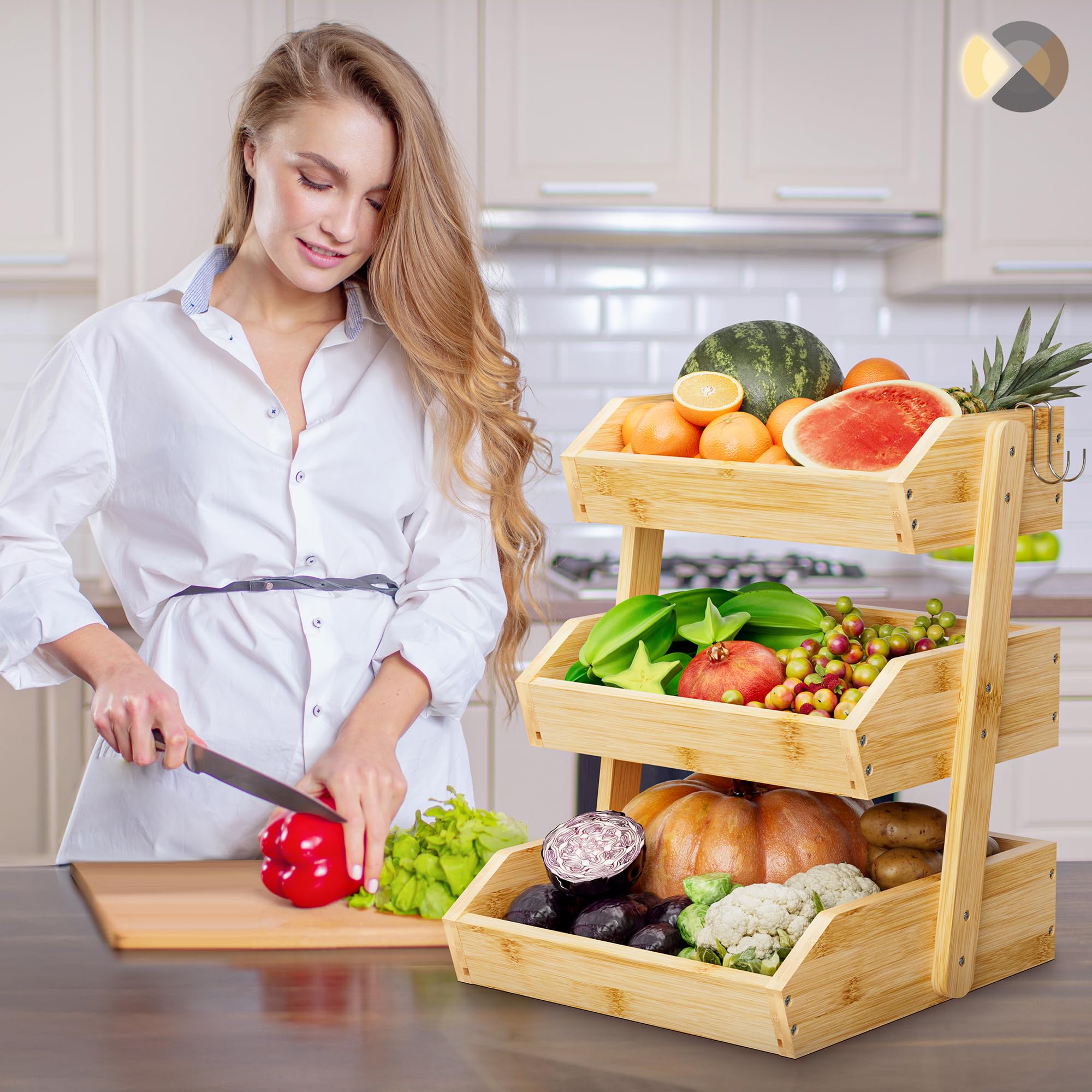 Hellojin Bambu con gran capacidad para frutas, verduras y snacks al alcance.