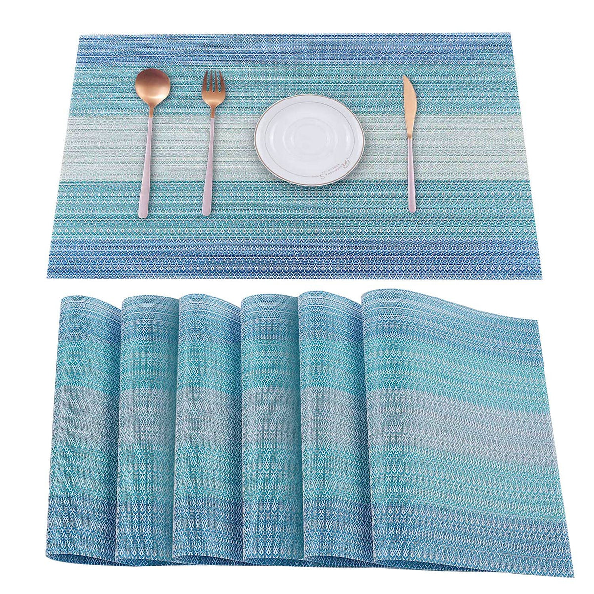 Manteles individuales HeloHo azules, juego de 6 para mesa limpia y elegante.