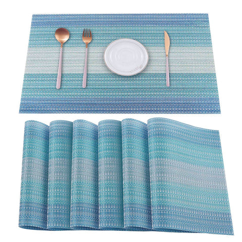 Manteles individuales HeloHo azules, juego de 6 para mesa limpia y elegante.