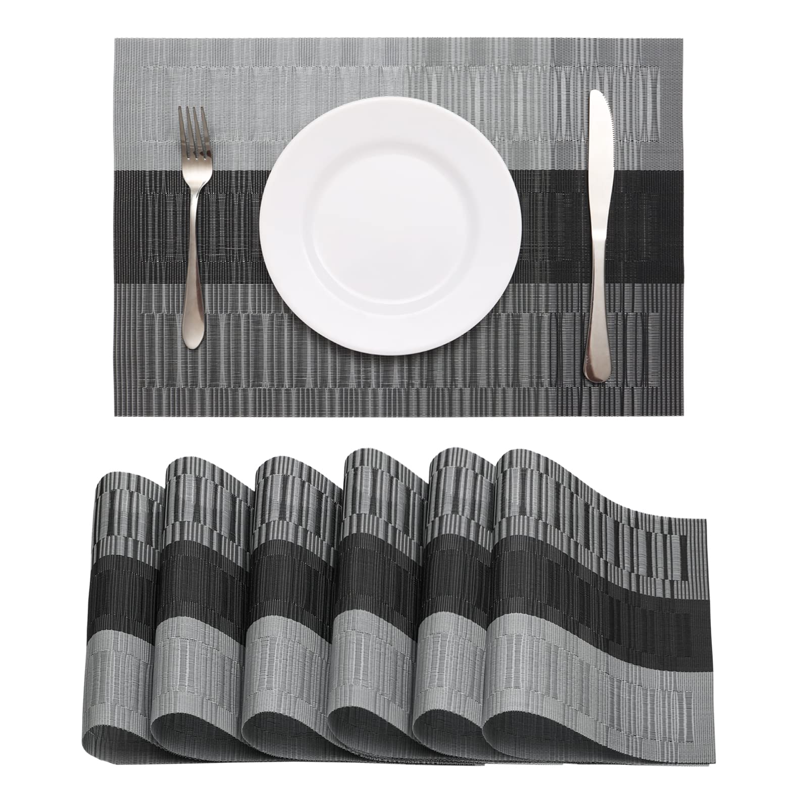 HeloHo salvamanteles negro, juego de 6, protege la mesa de derrames.