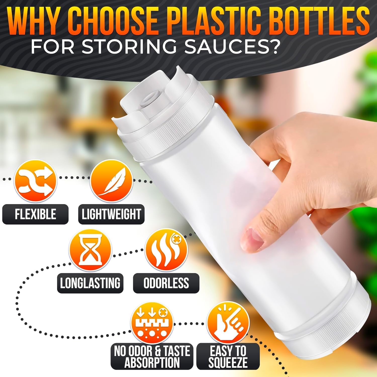 Botellas condimento HELVETIOS, diseño de doble tapa facilita rellenar y limpiar.