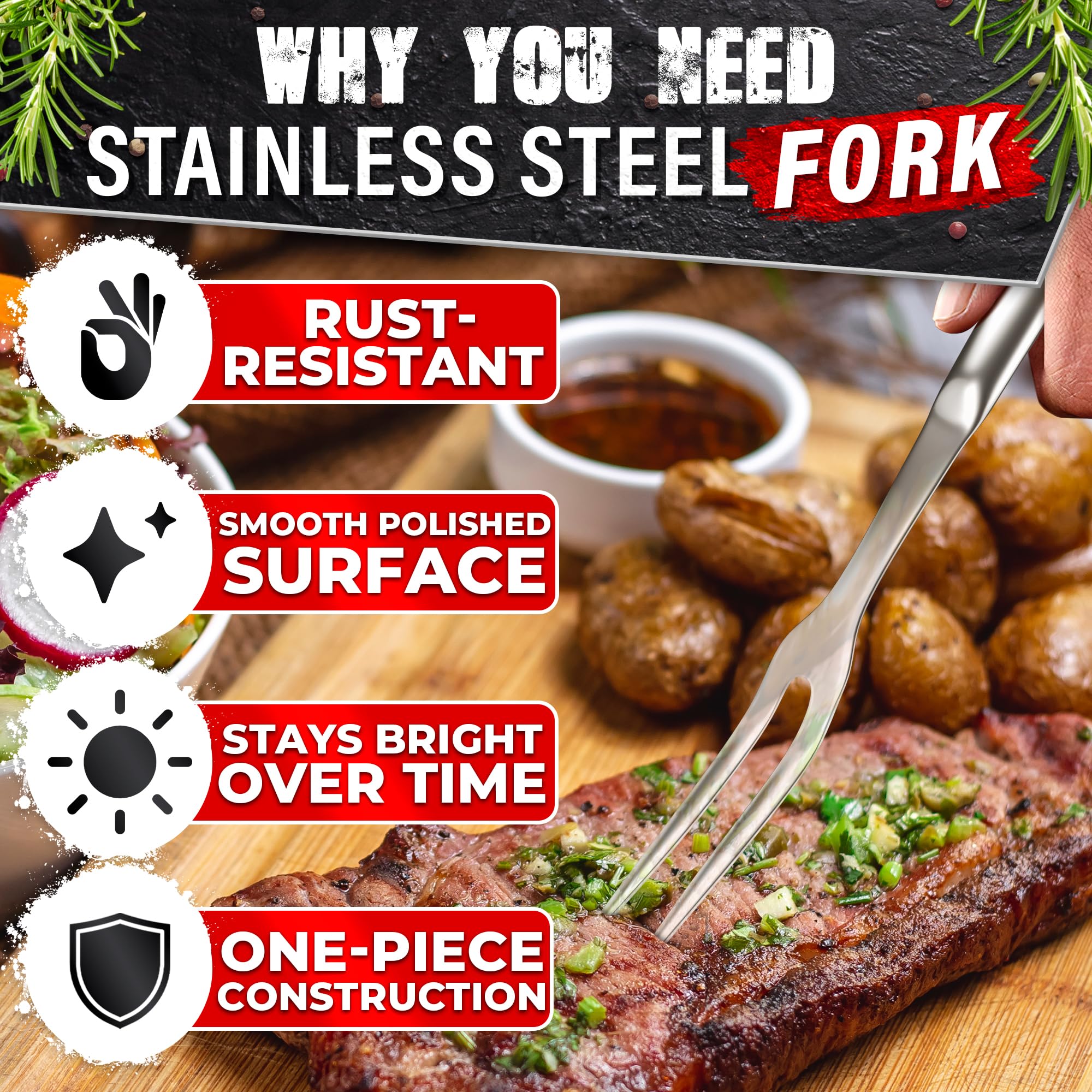 HELVETIOS tenedor para cocina y parrilla, precisión en movimientos de carne.