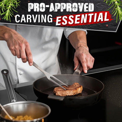HELVETIOS tenedor para carne, diseño seguro para manipular cortes gruesos.