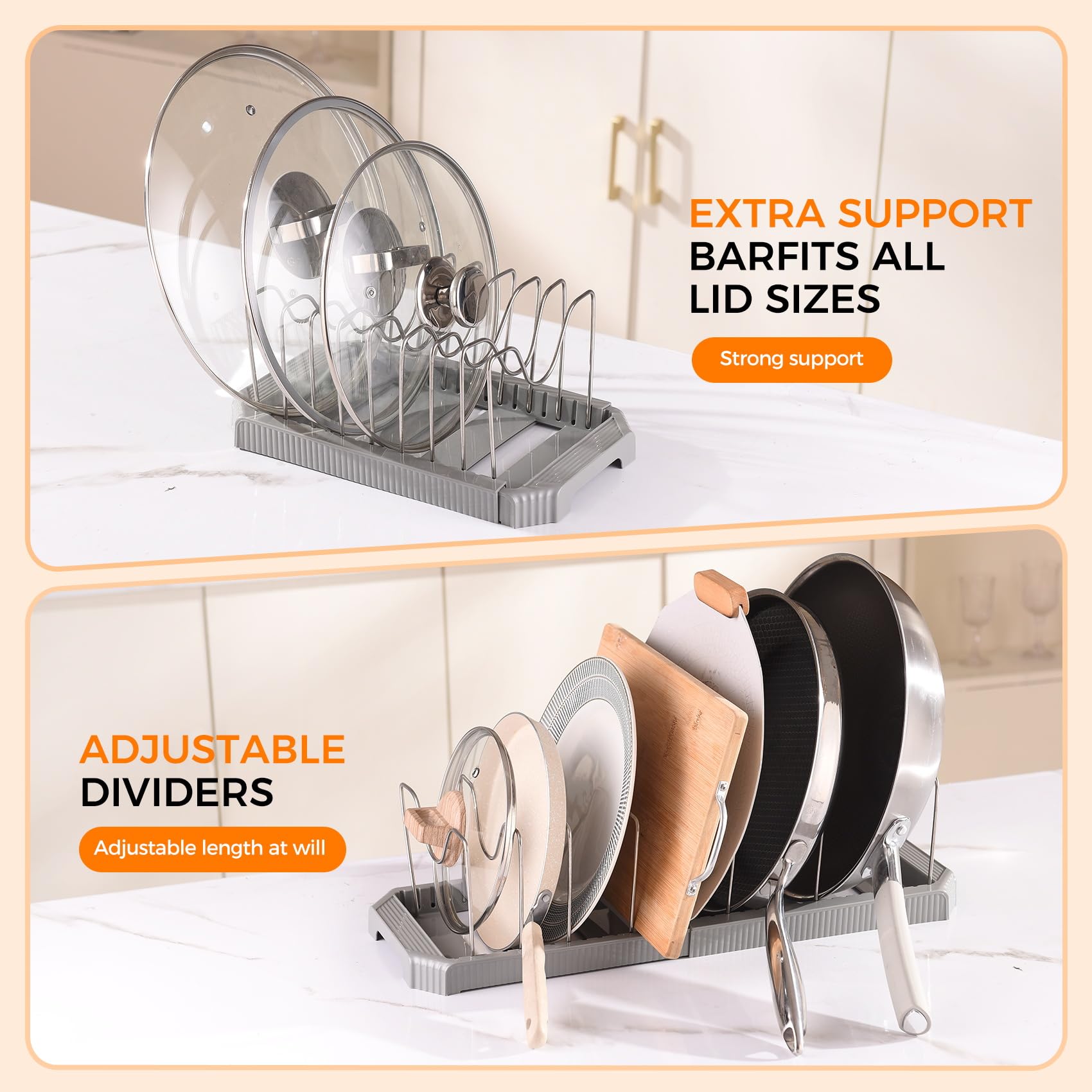 Hemisol soporte para sartenes pesadas que mantiene la carga estable.