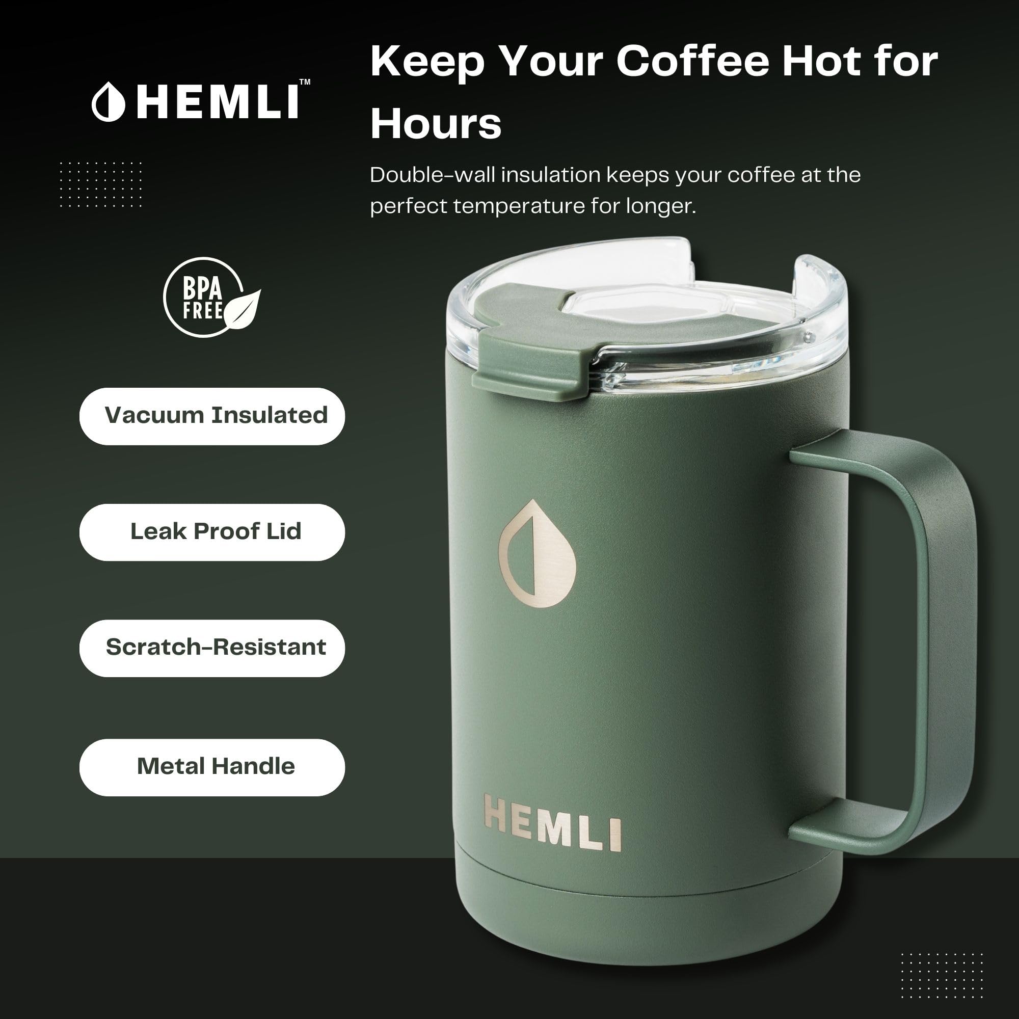 Hemli cafetera con acabado resistente a rayaduras, ideal para uso rudo al aire libre.