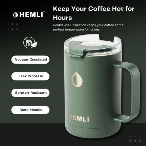 Hemli cafetera con acabado resistente a rayaduras, ideal para uso rudo al aire libre.