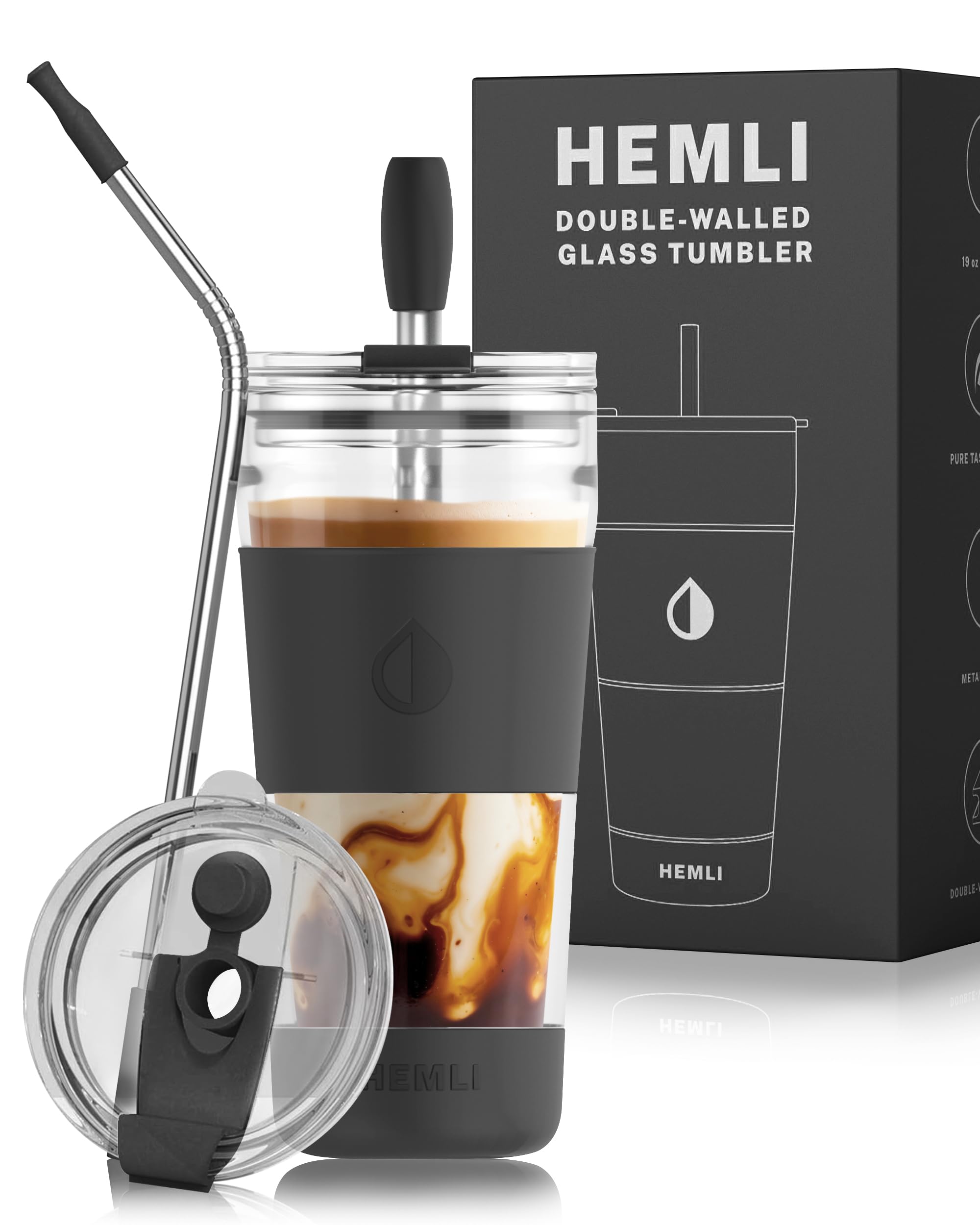 Vaso Hemli de vidrio doble pared para llevar mantiene la temperatura ideal