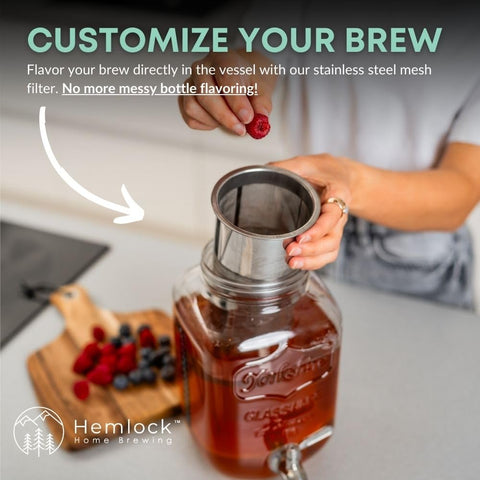 Hemlock frasco para elaboración continua de kombucha con lotes sucesivos.