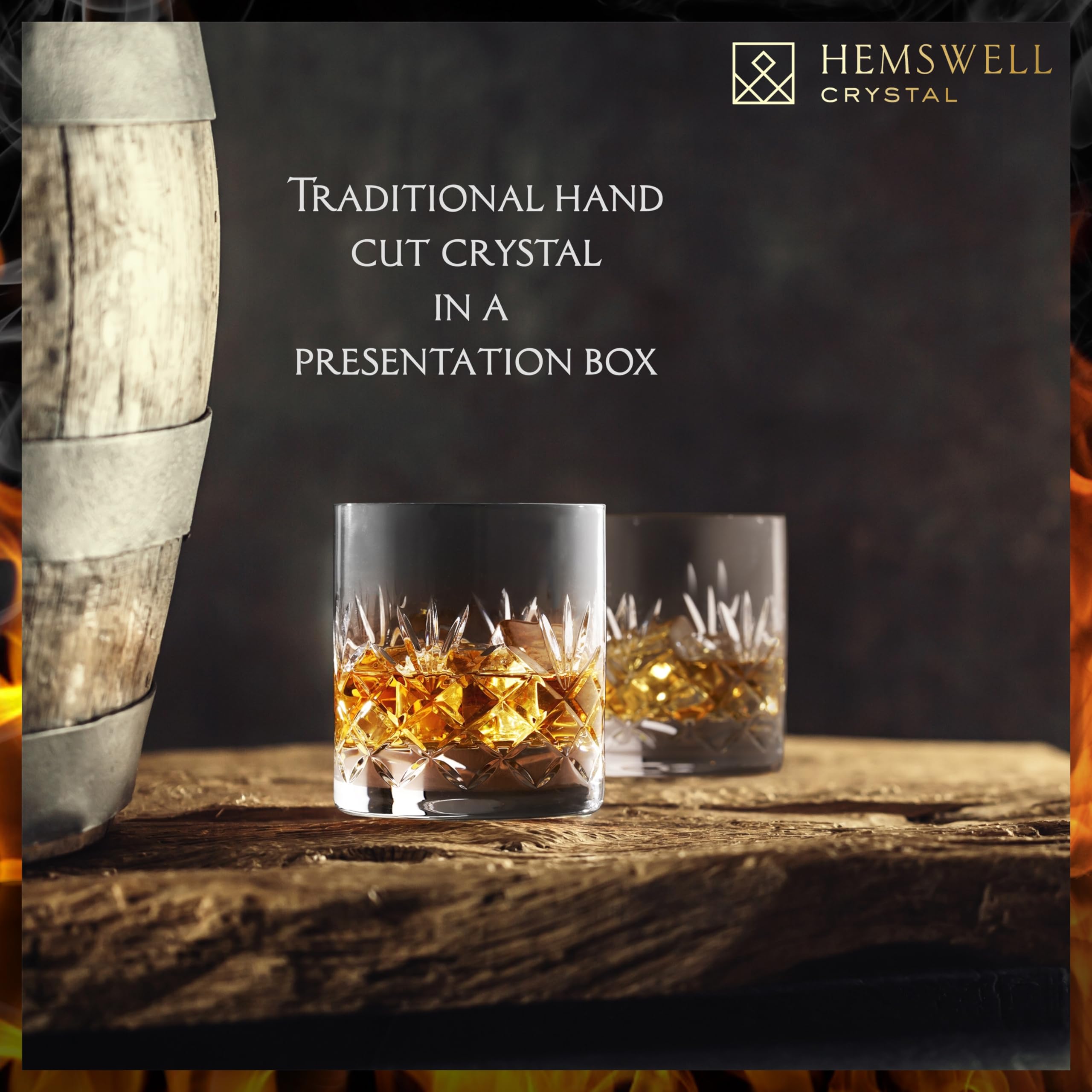 Vaso whisky Hemswell Crystal con base gruesa para mayor estabilidad.