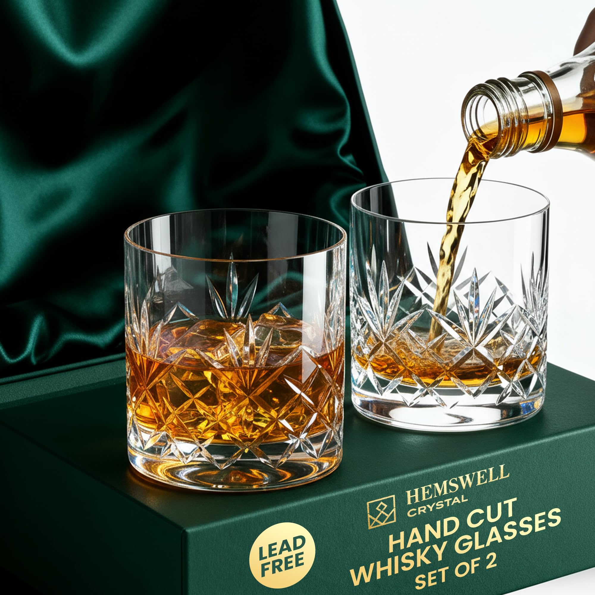 Vasos Hemswell Crystal para whisky, conjunto de 2, ideal para cenas elegantes.