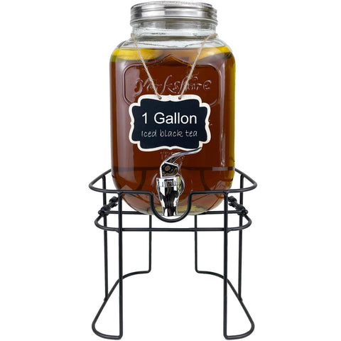 Dispensador de bebidas HENABLE de cristal con soporte, ideal para servir jugos y limonadas.