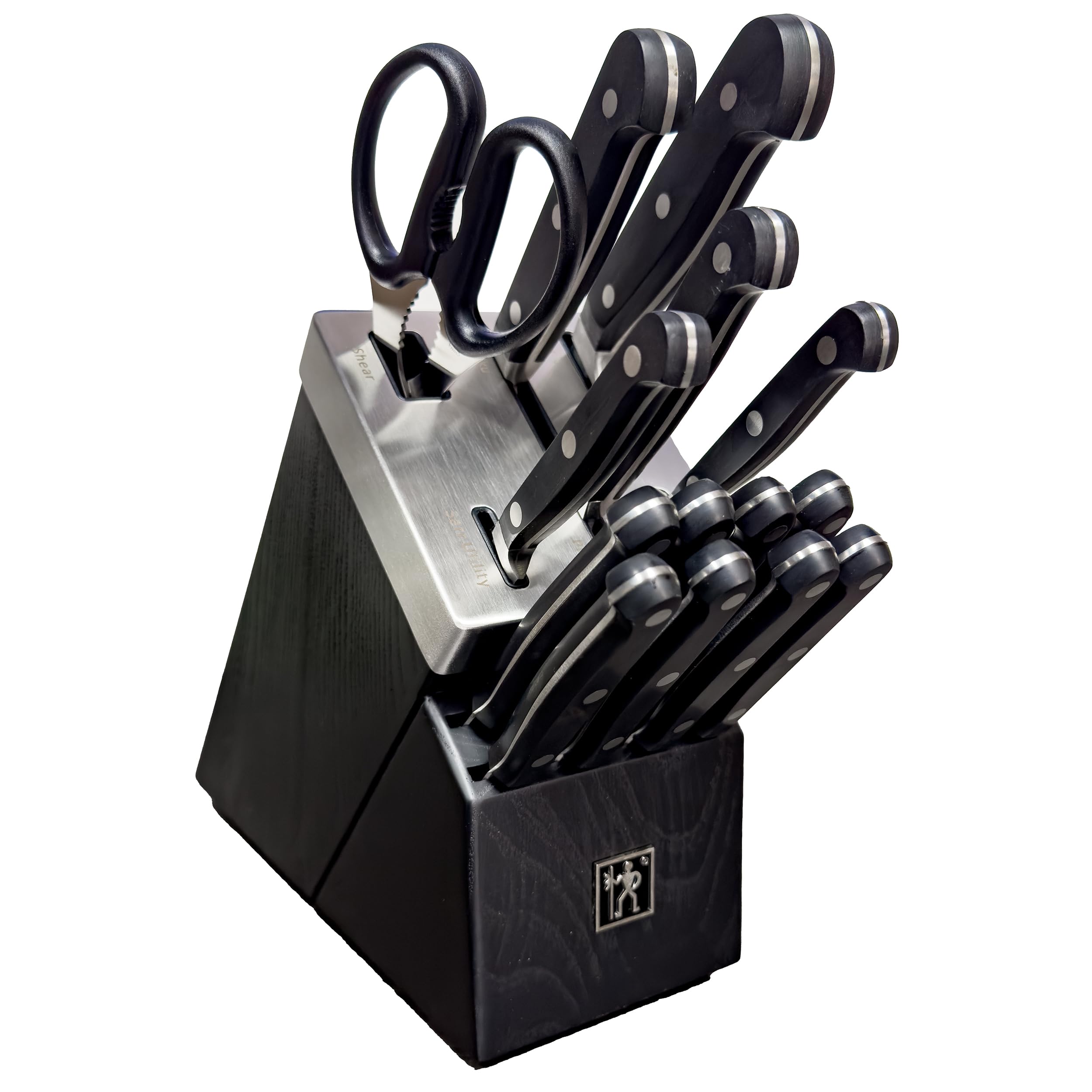 Cuchillos Henckels Classic en bloque autoafilante para cortes precisos y consistentes.